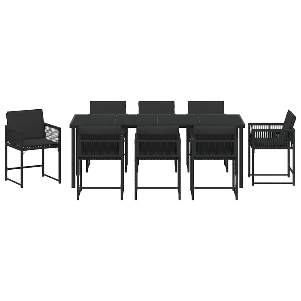 Have Spisebordssæt 9 stk. Sort polyrattan