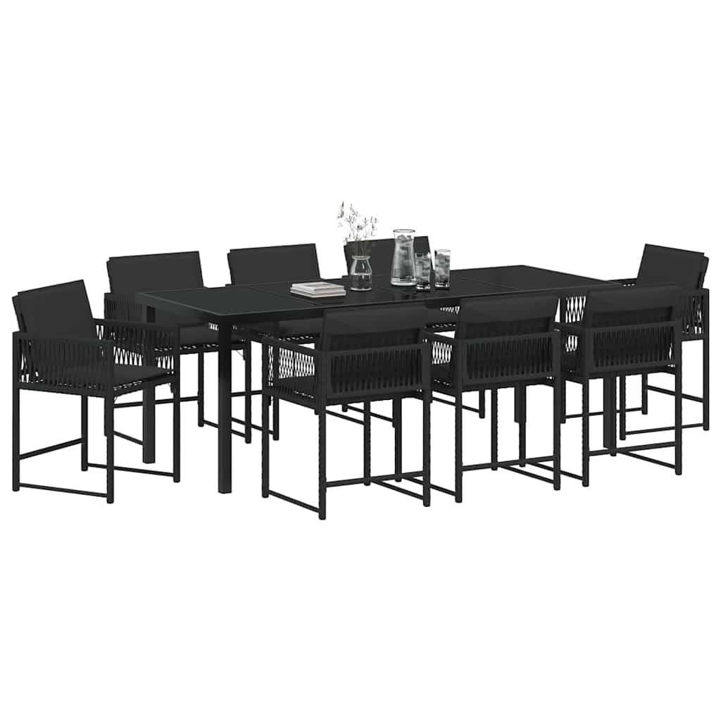 Have Spisebordssæt 9 stk. Sort polyrattan