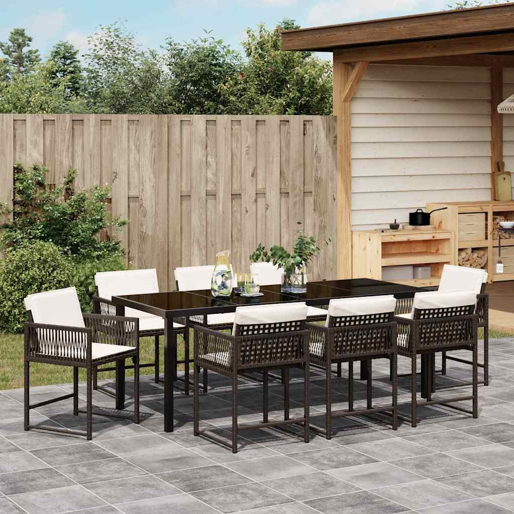 Have Spisebordssæt 9 stk. Brun polyrattan