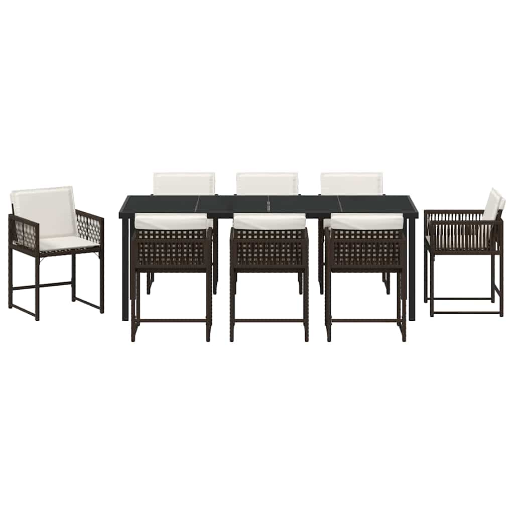 Have Spisebordssæt 9 stk. Brun polyrattan