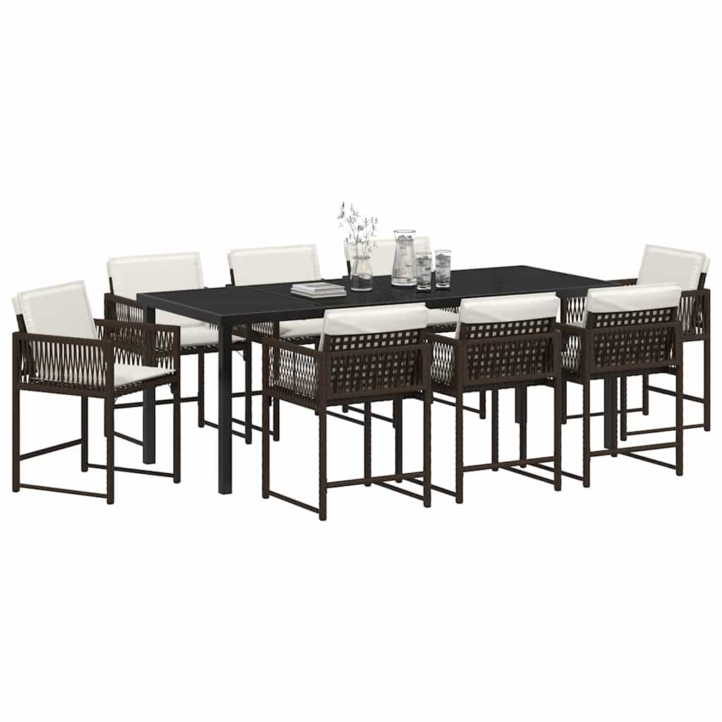 Have Spisebordssæt 9 stk. Brun polyrattan