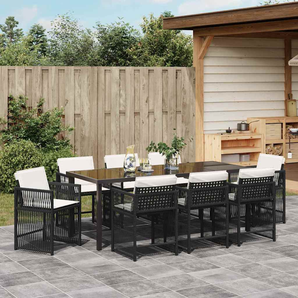 Have Spisebordssæt 9 stk. Sort polyrattan