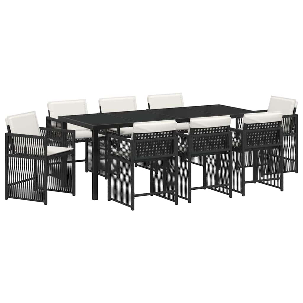 Have Spisebordssæt 9 stk. Sort polyrattan