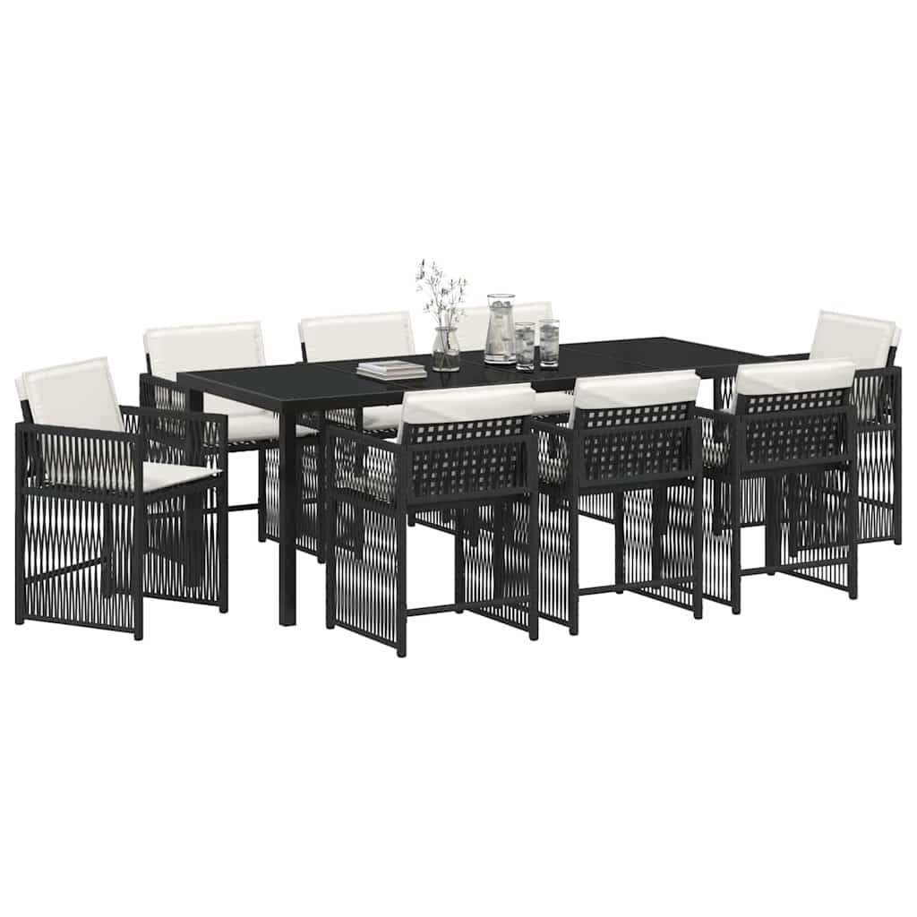 Have Spisebordssæt 9 stk. Sort polyrattan
