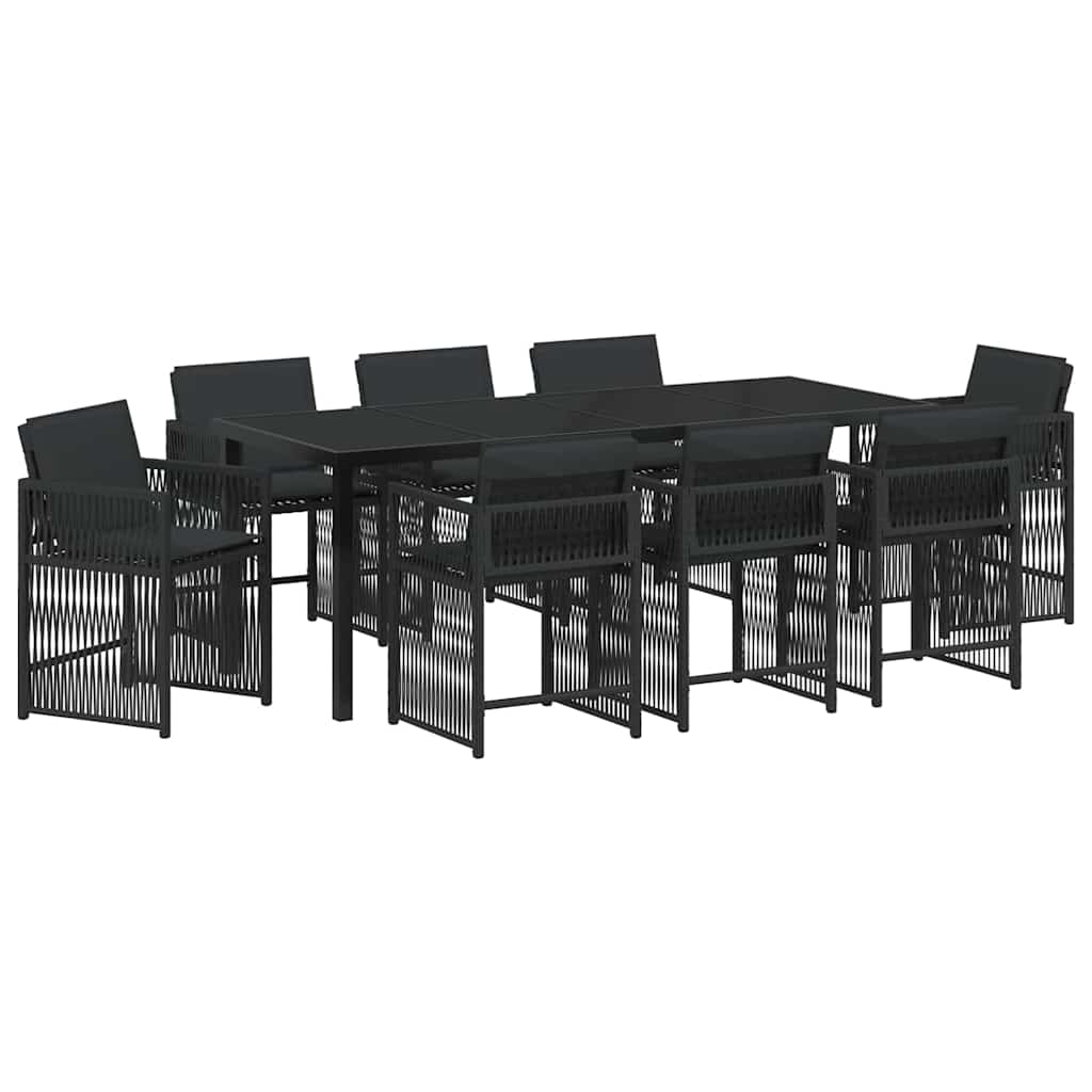 Have Spisebordssæt 9 stk. Sort polyrattan