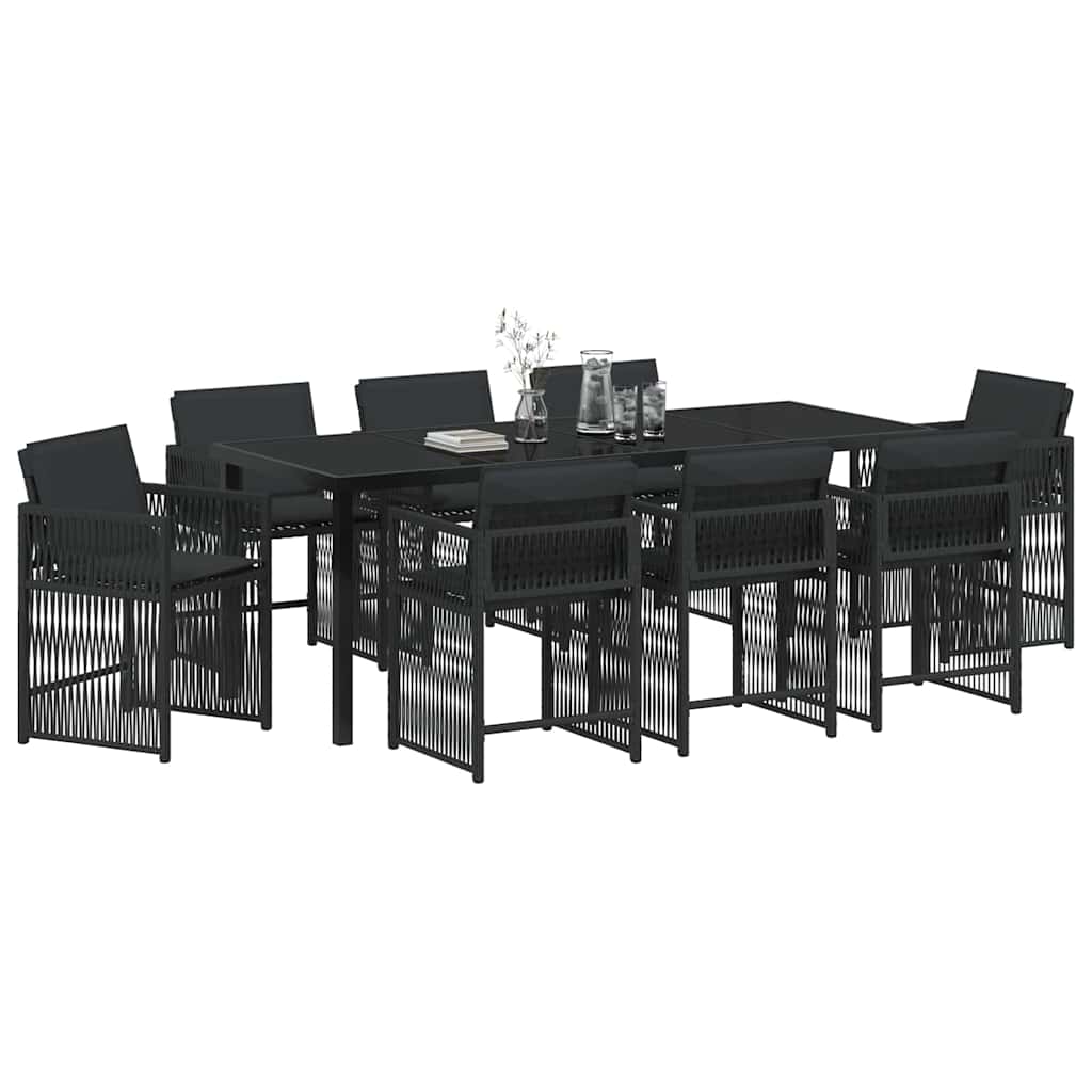 Have Spisebordssæt 9 stk. Sort polyrattan