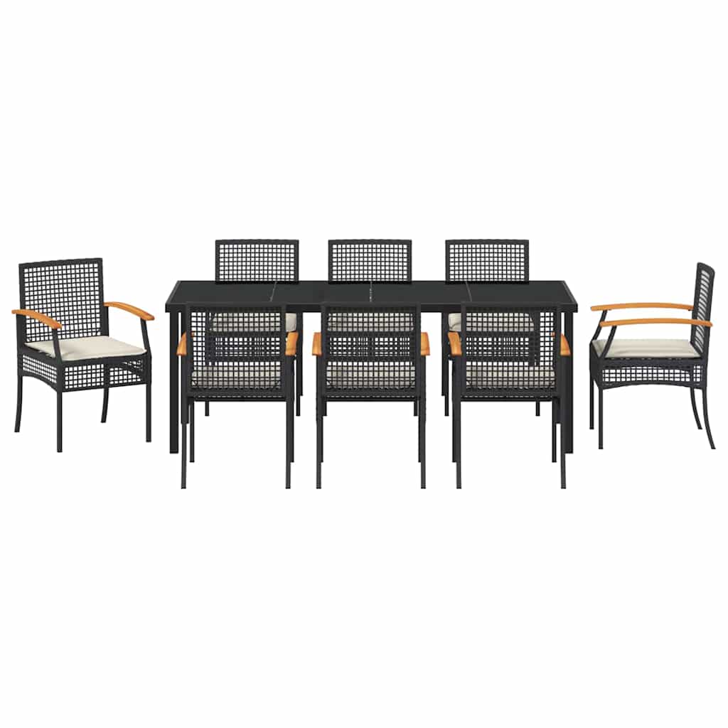 Have Spisebordssæt 9 stk. Sort Rattan