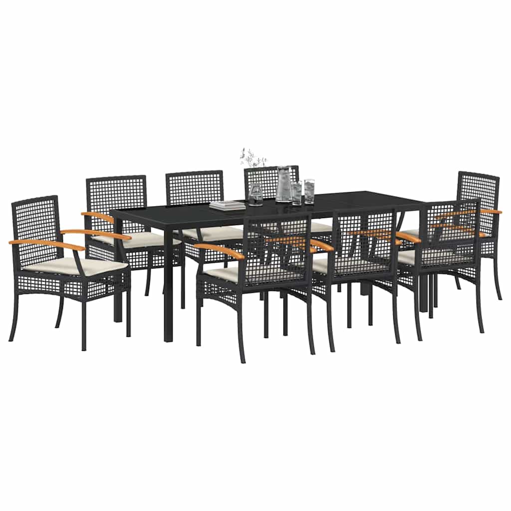 Have Spisebordssæt 9 stk. Sort Rattan