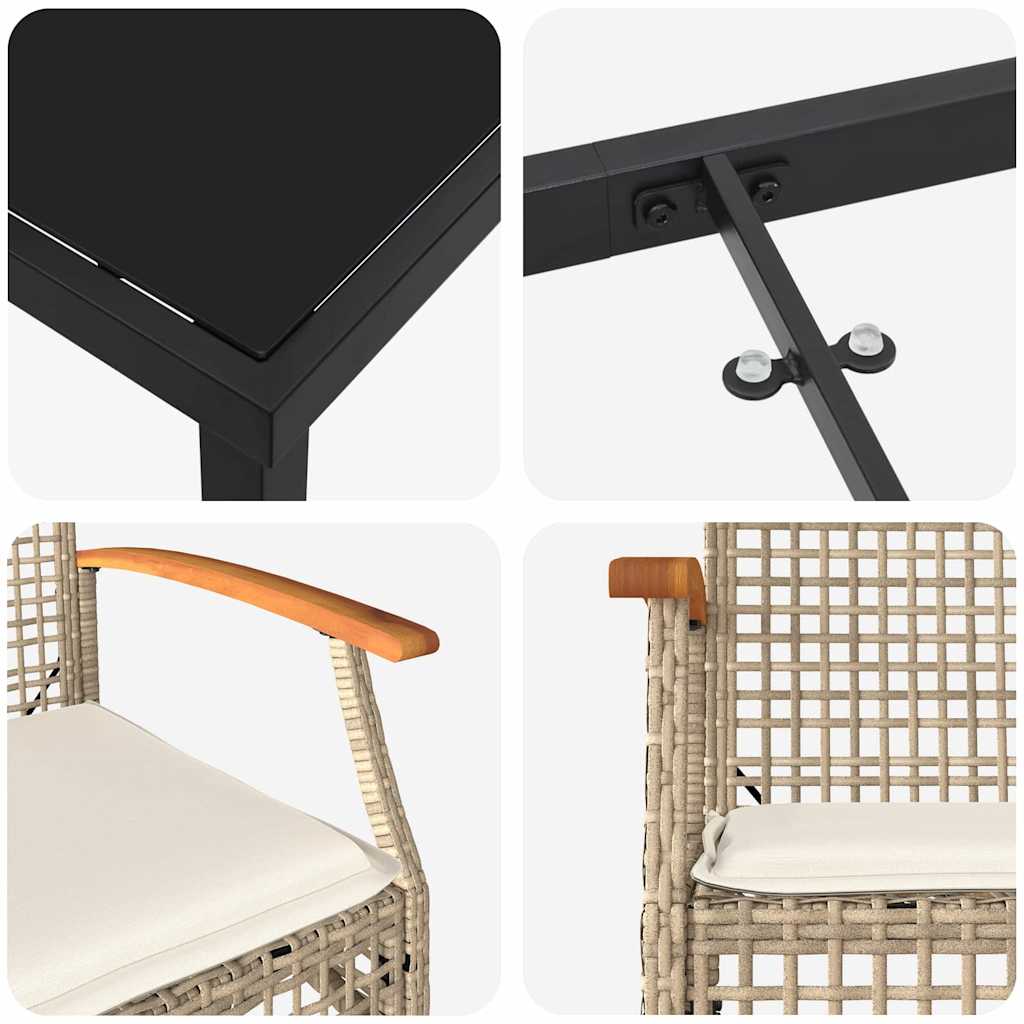 Have Spisebordssæt 7 stk. Beige og sort Rattan
