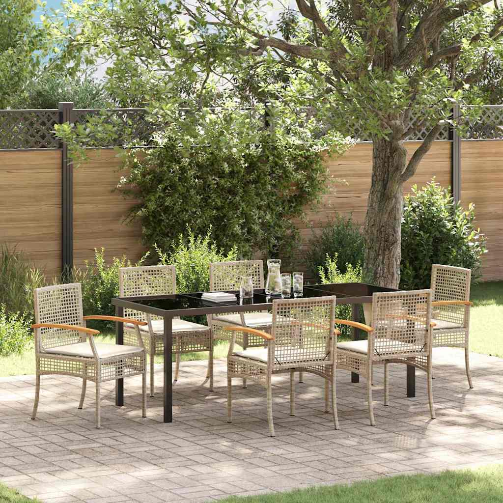Have Spisebordssæt 7 stk. Beige og sort Rattan