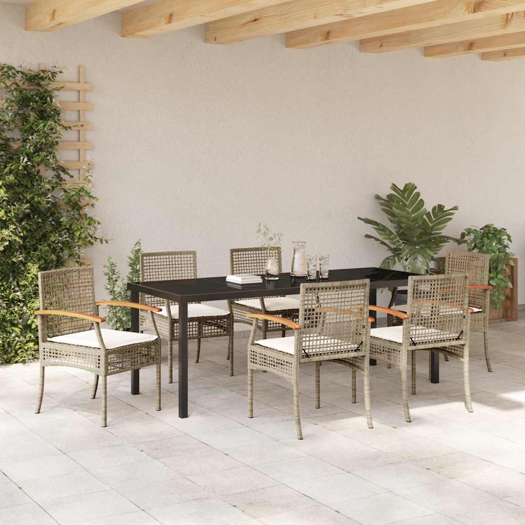 Have Spisebordssæt 7 stk. Beige og sort Rattan