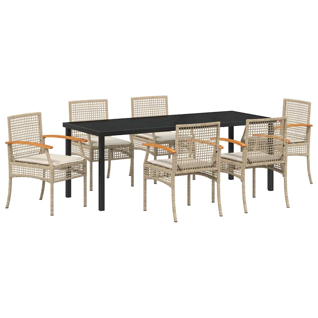 Have Spisebordssæt 7 stk. Beige og sort Rattan