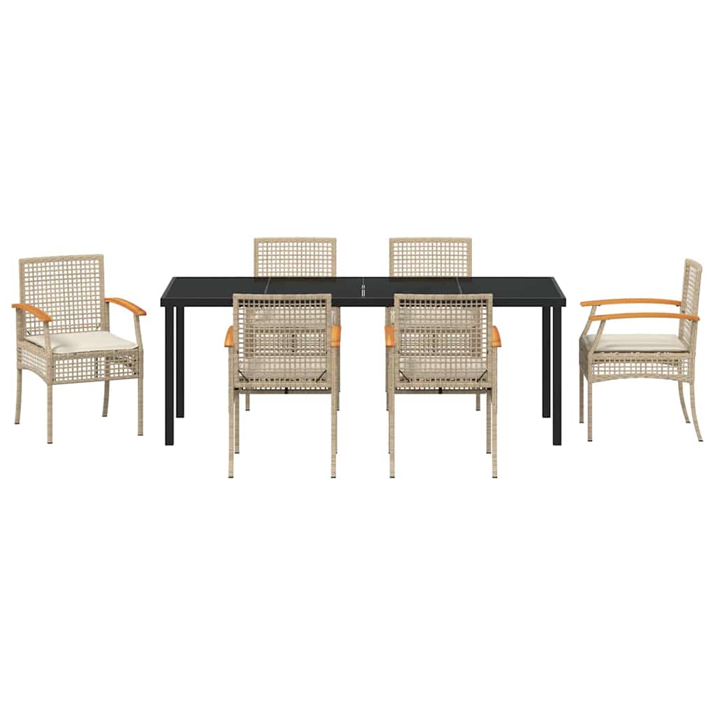 Have Spisebordssæt 7 stk. Beige og sort Rattan