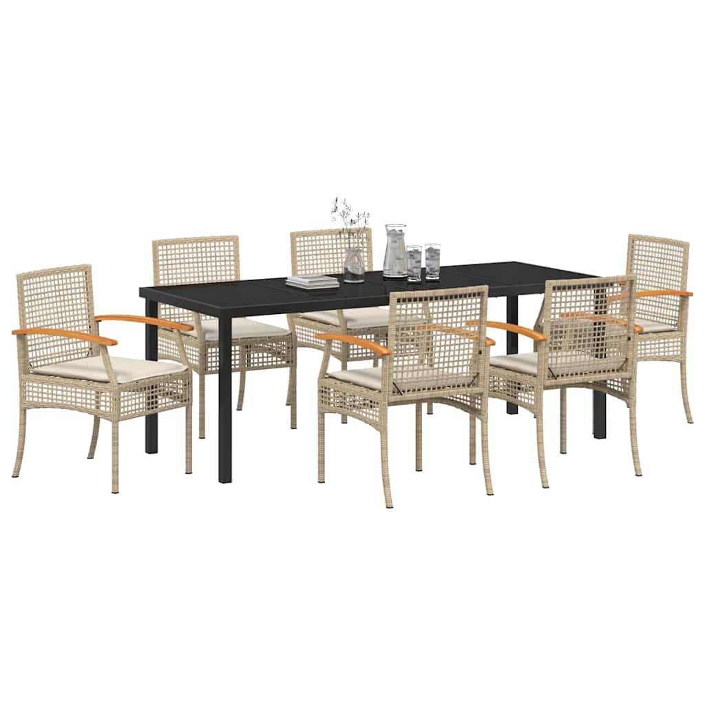 Have Spisebordssæt 7 stk. Beige og sort Rattan