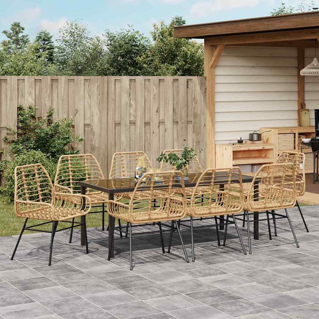 Have Spisebordssæt 9 stk. Brun polyrattan