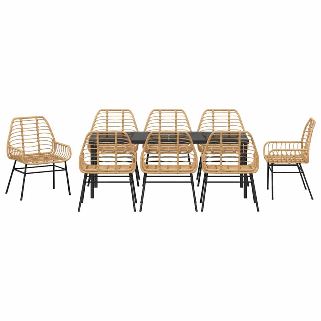 Have Spisebordssæt 9 stk. Brun polyrattan