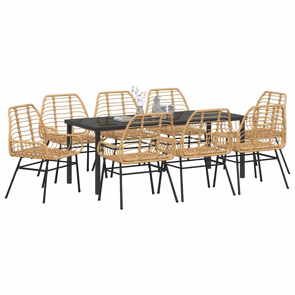 Have Spisebordssæt 9 stk. Brun polyrattan