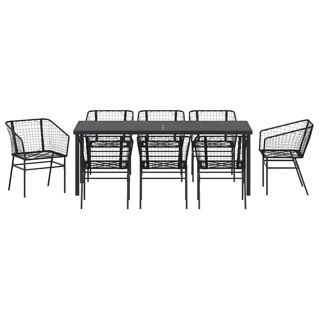 Have Spisebordssæt 9 stk. Sort polyrattan