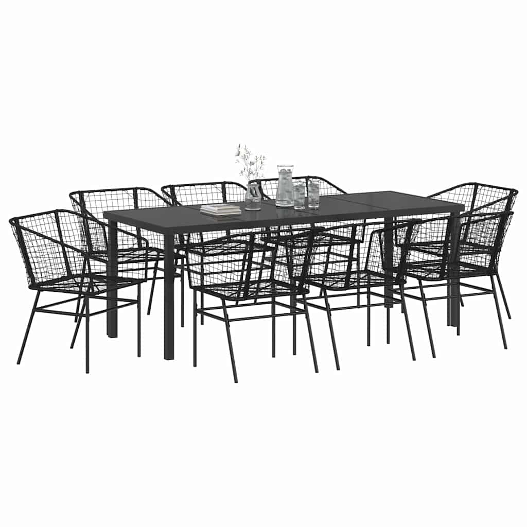 Have Spisebordssæt 9 stk. Sort polyrattan