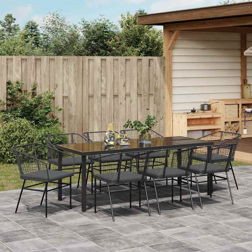 Have Spisebordssæt 9 stk. Sort polyrattan