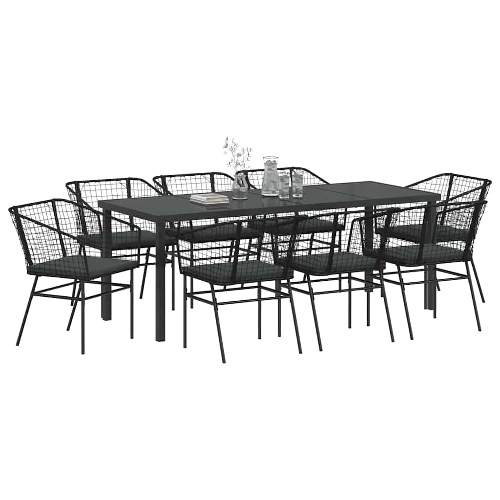Have Spisebordssæt 9 stk. Sort polyrattan
