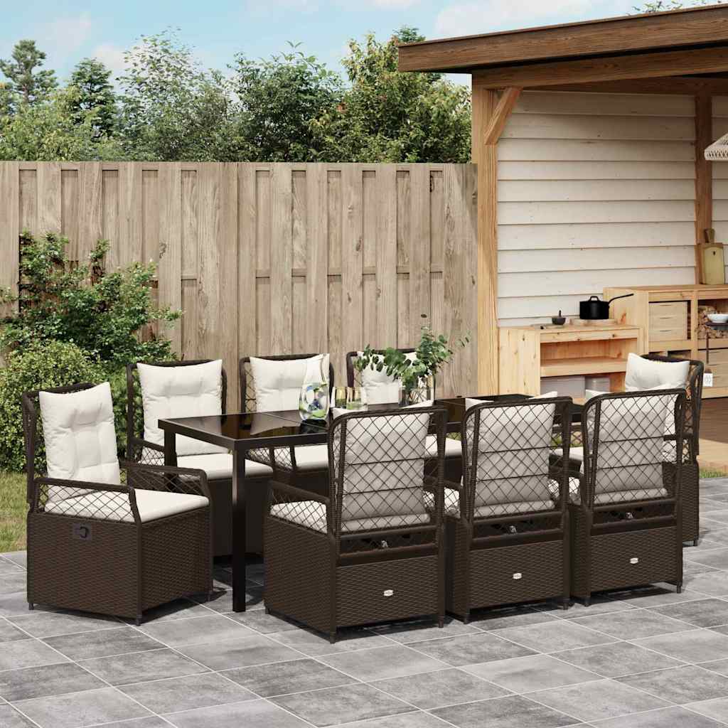 Have Spisebordssæt 9 stk. Brun polyrattan