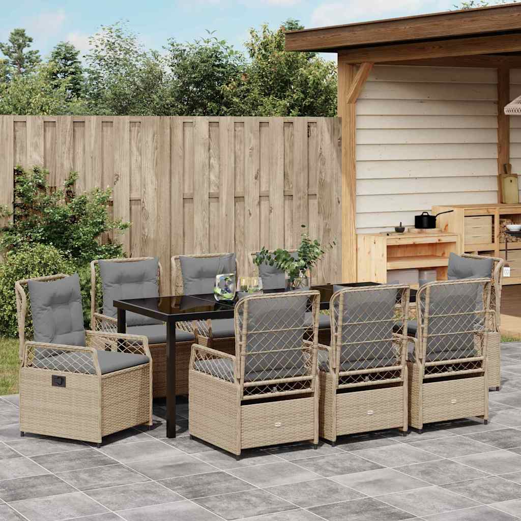 Have Spisebordssæt 9 stk. Beige og lys grå polyrattan