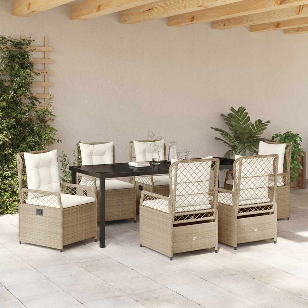 Have Spisebordssæt 7 stk. Beige og cremehvid polyrattan