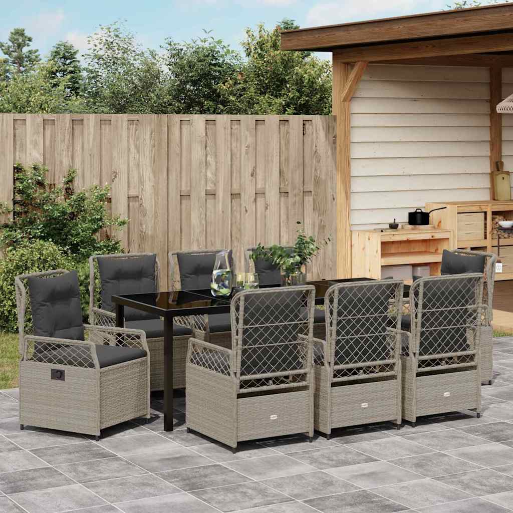 Have Spisebordssæt 9 stk. Lysegrå polyrattan