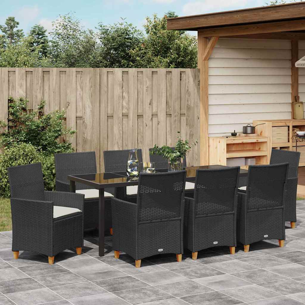 Have Spisebordssæt 9 stk. Sort polyrattan