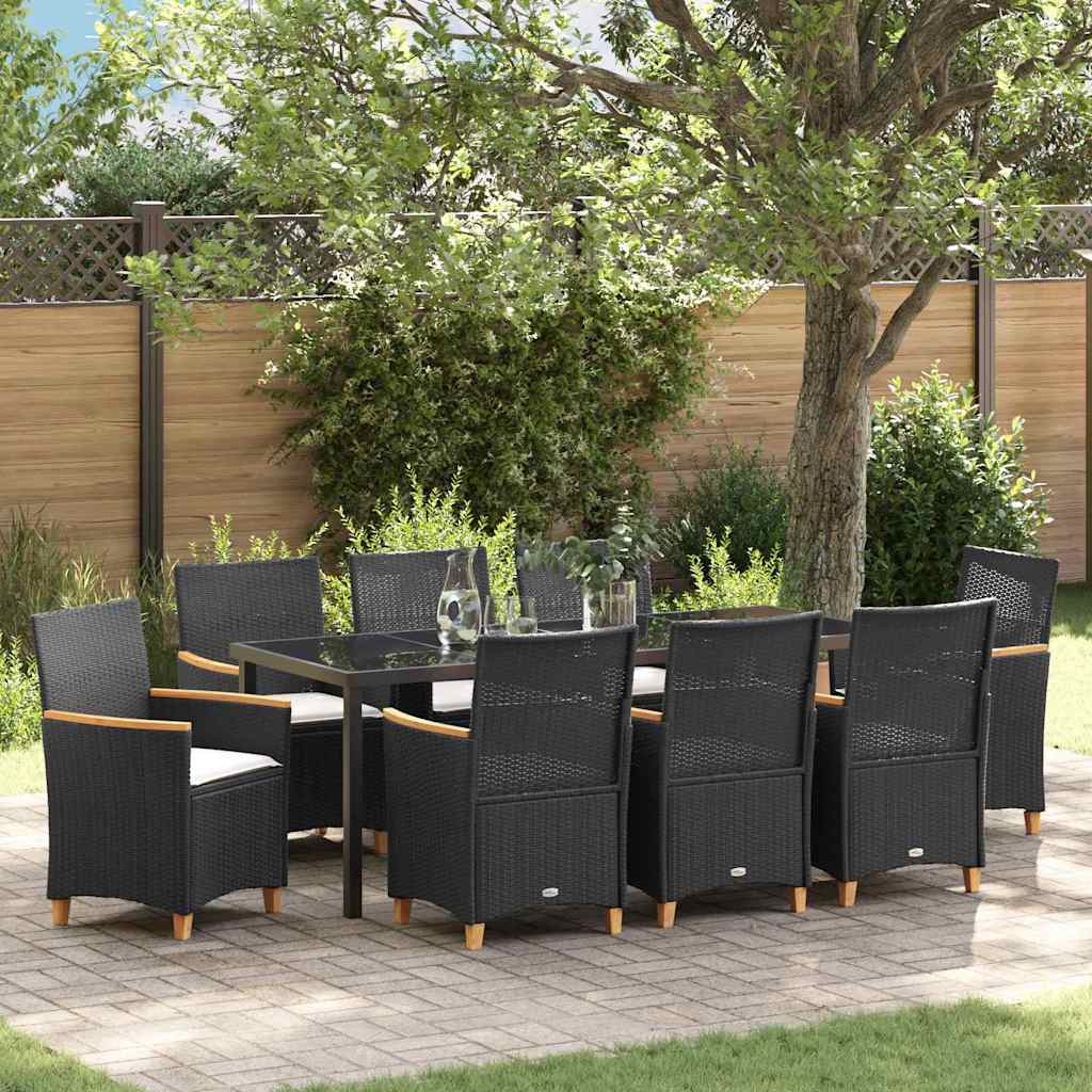 Have Spisebordssæt 9 stk. Sort polyrattan