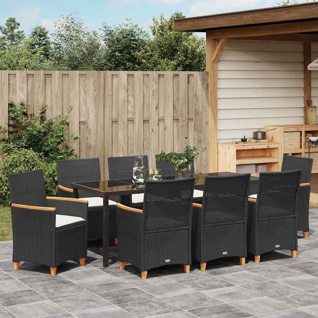Have Spisebordssæt 9 stk. Sort polyrattan