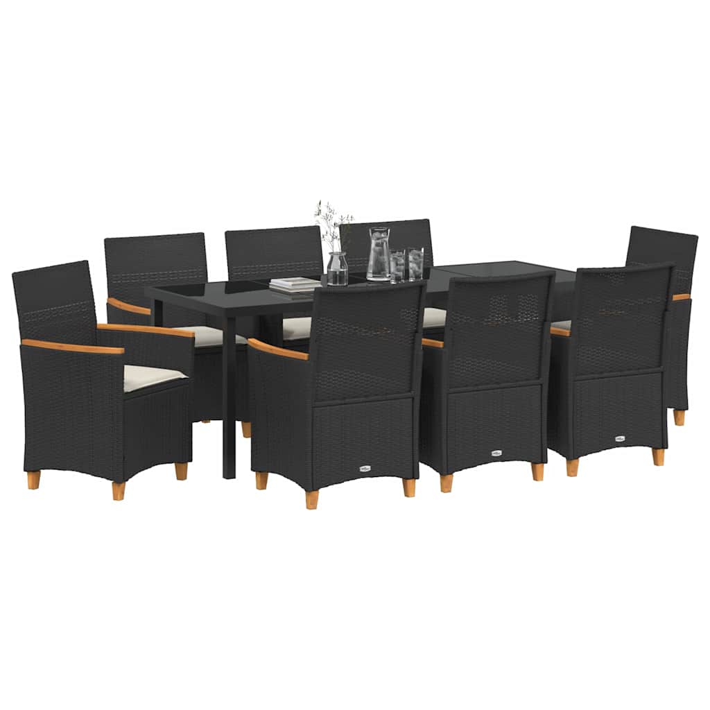 Have Spisebordssæt 9 stk. Sort polyrattan