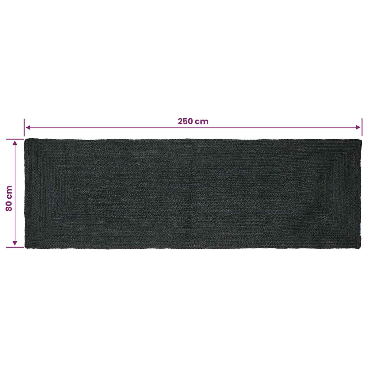 Område tæppe Mørkegrå 80 x 250 cm Jute