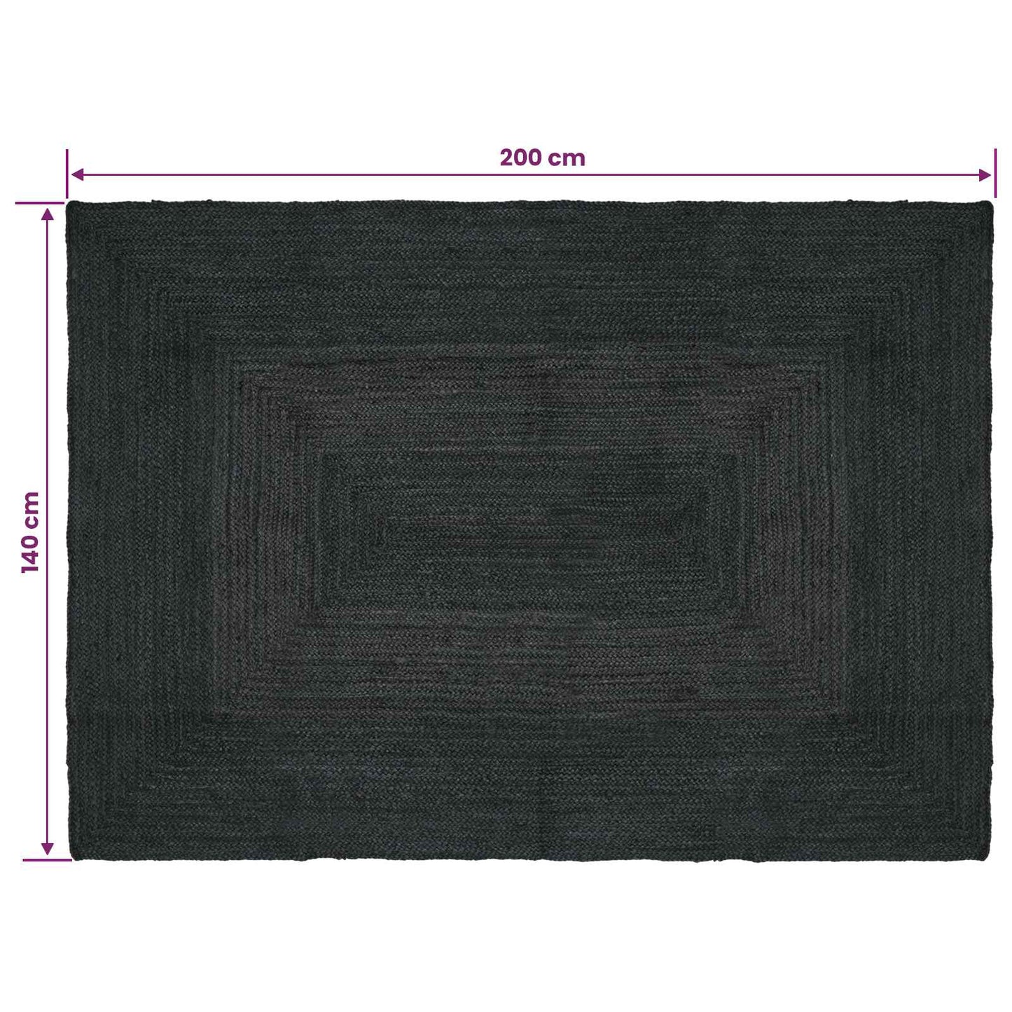 Område tæppe Mørkegrå 140 x 200 cm Jute