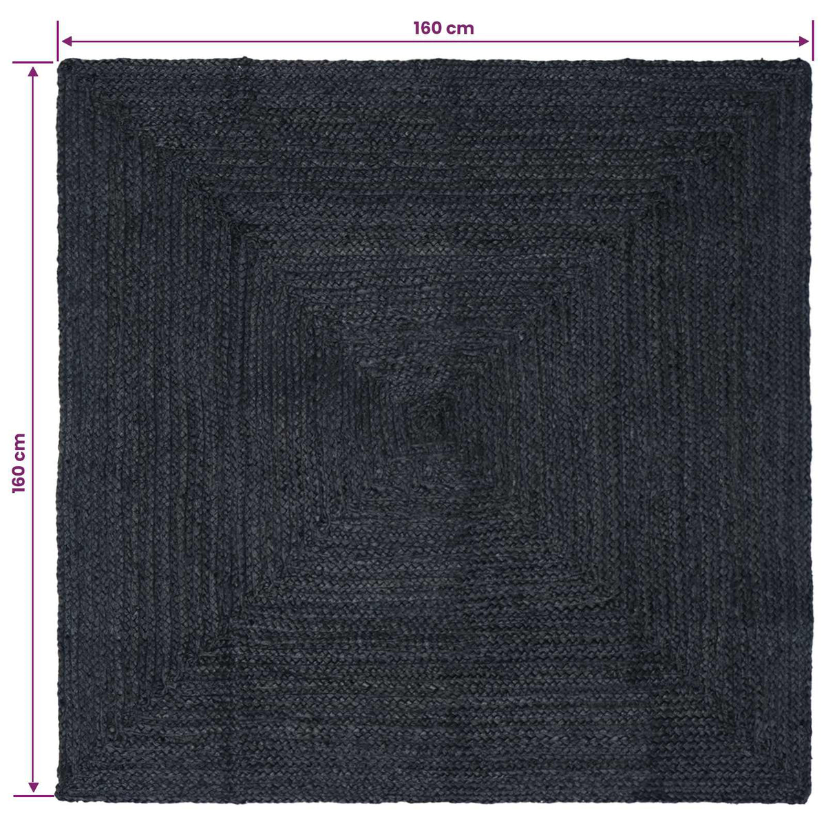 Område tæppe Mørkegrå 160 x 160 cm Jute