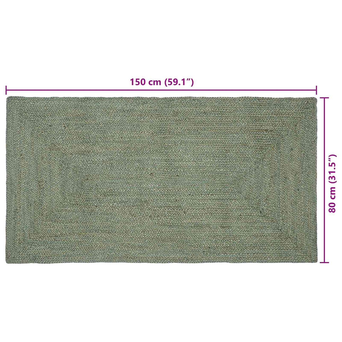Område tæppe Olivengrøn 80 x 150 cm Jute