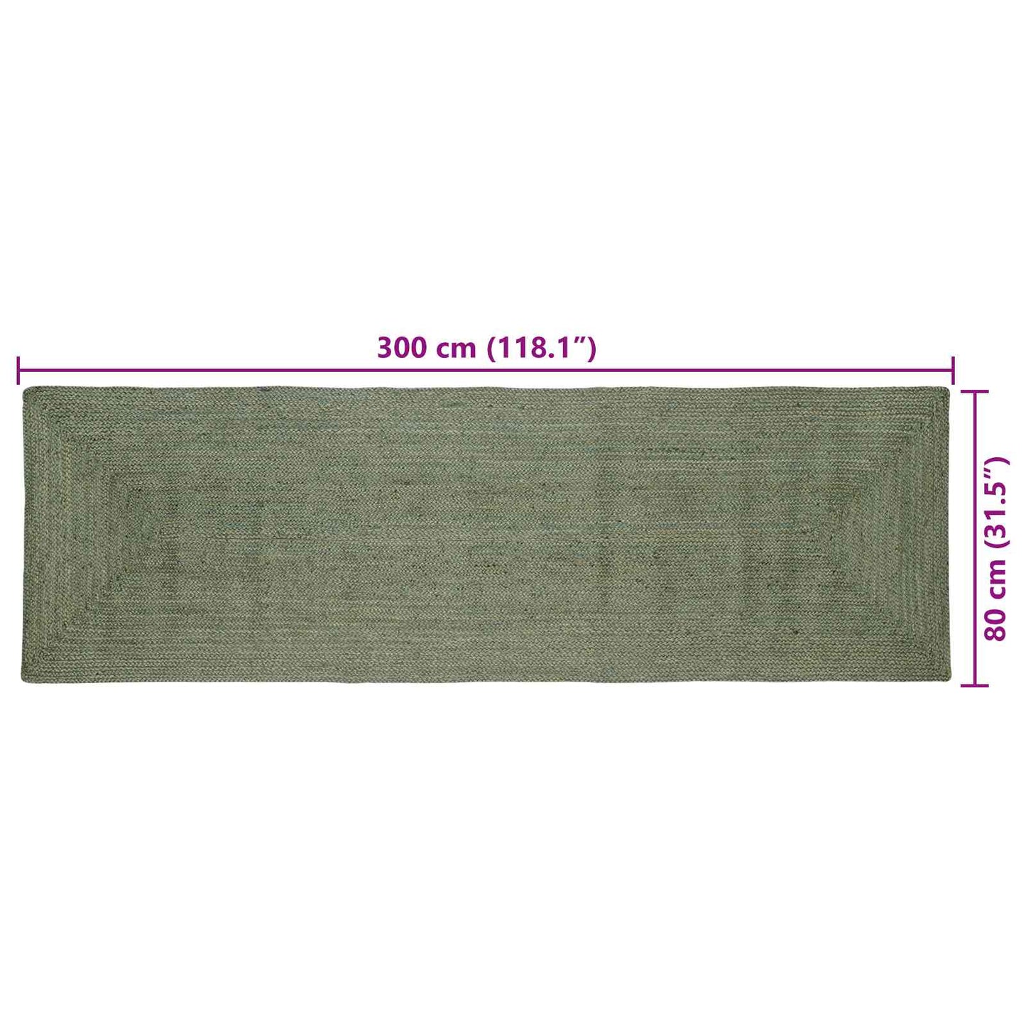 Område tæppe Olivengrøn 80 x 300 cm Jute