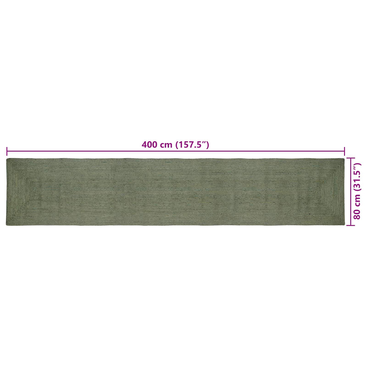 Område tæppe Olivengrøn 80 x 400 cm Jute