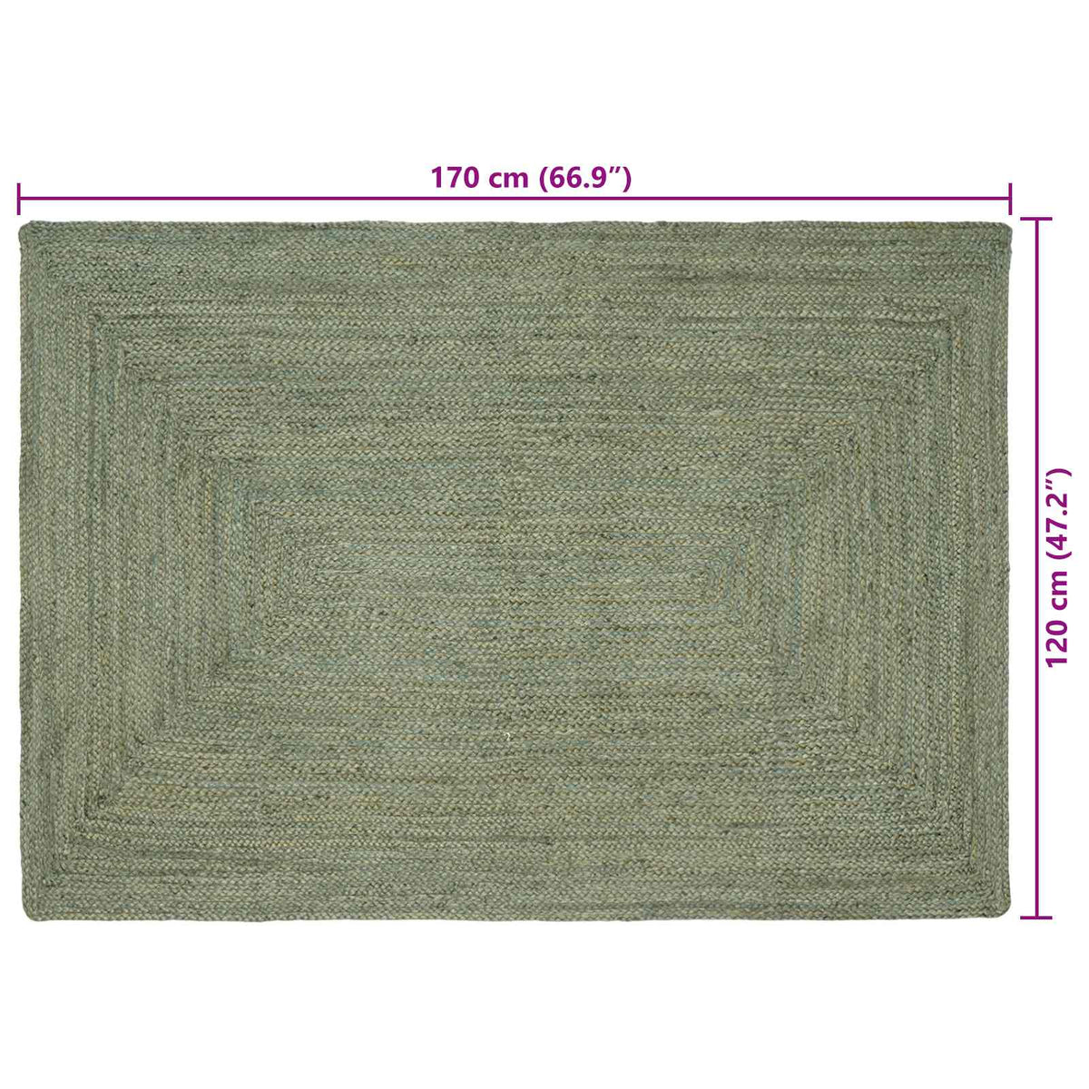 Område tæppe Olivengrøn 120 x 170 cm Jute
