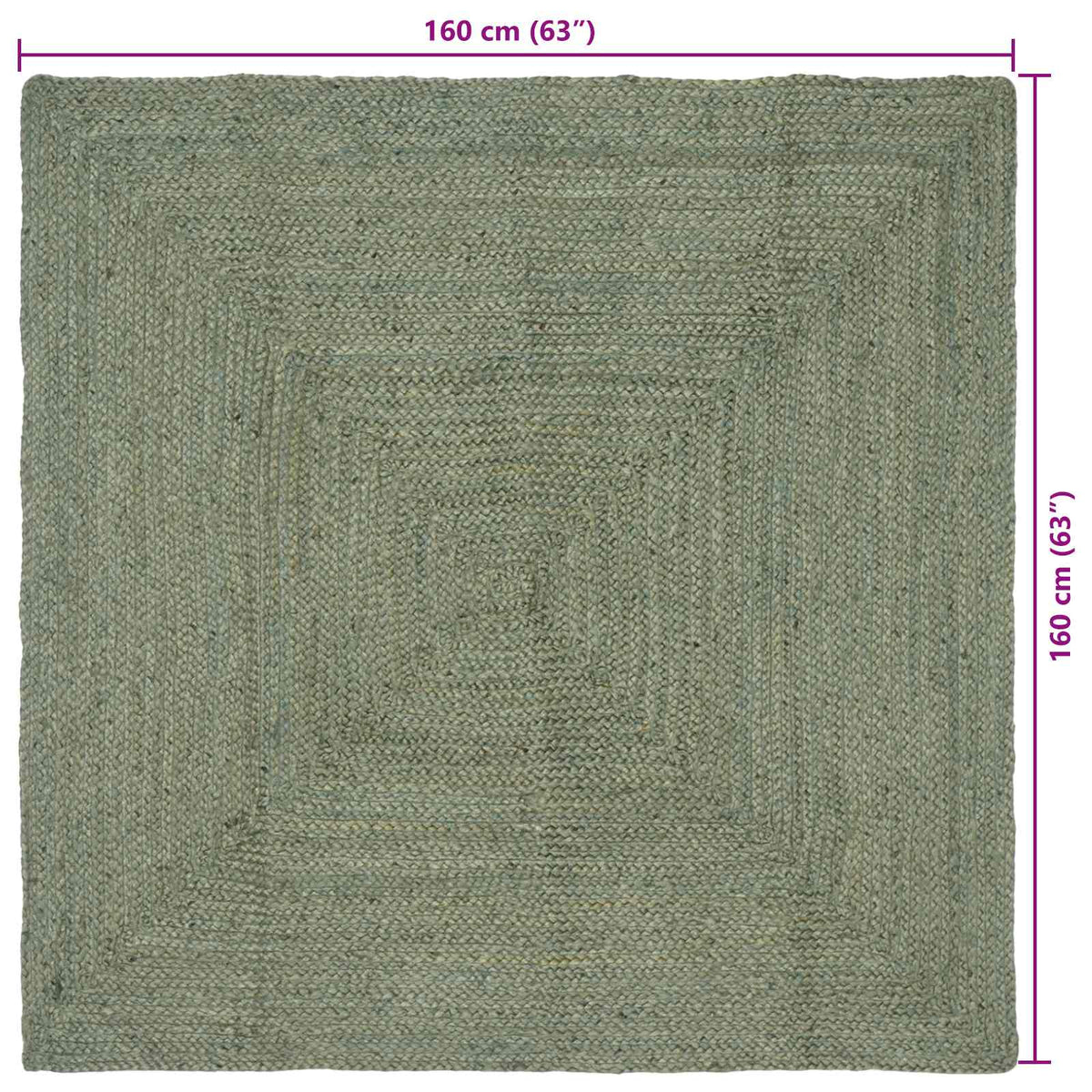 Område tæppe Olivengrøn 160 x 160 cm Jute