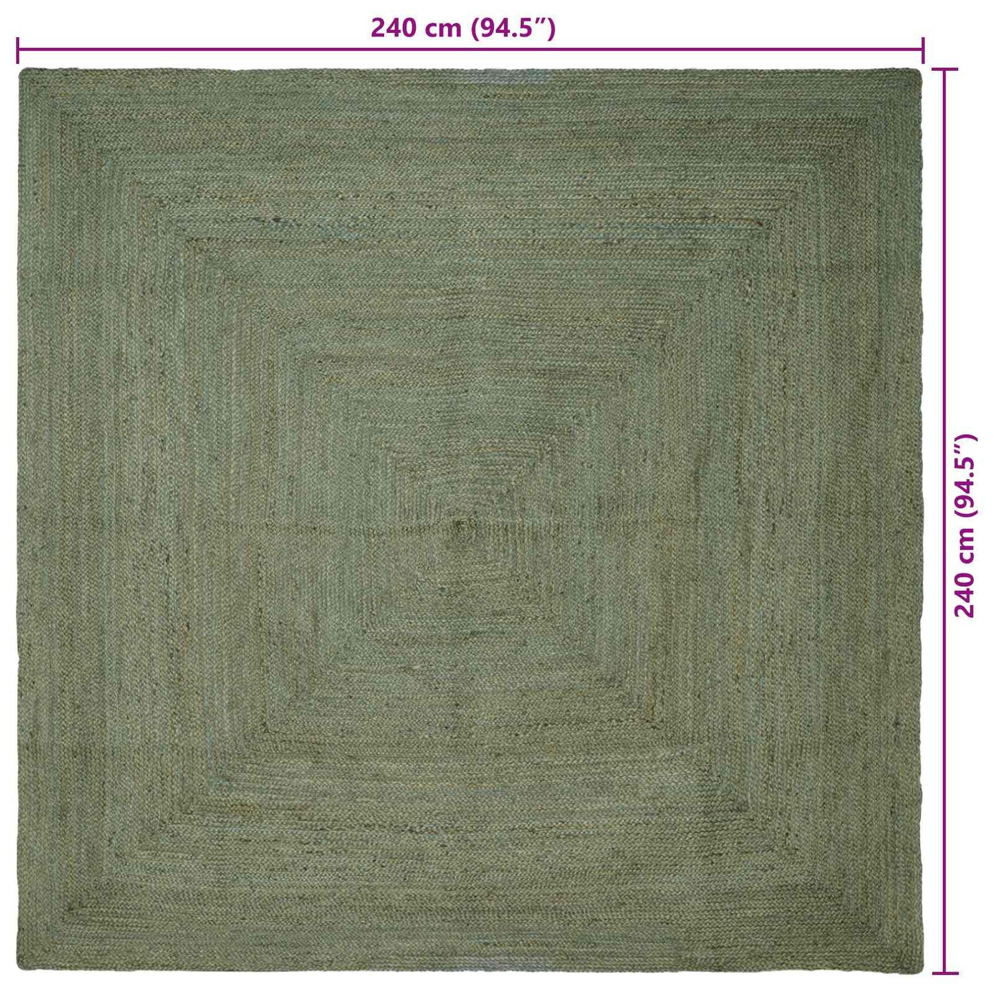 Område tæppe Olivengrøn 240 x 240 cm Jute