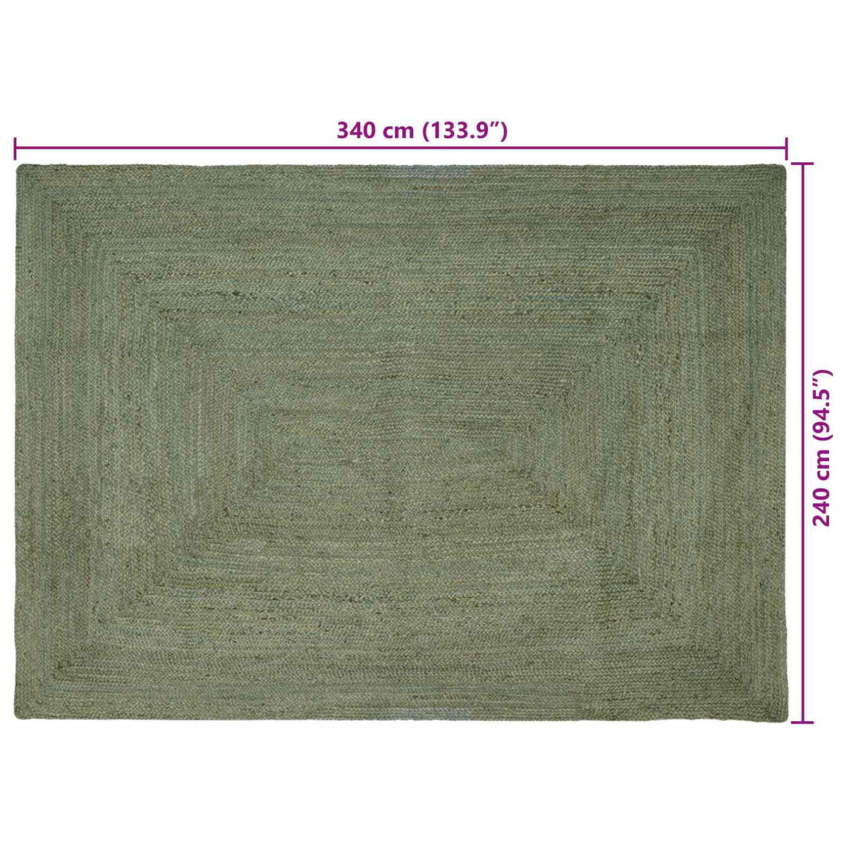 Område tæppe Olivengrøn 240 x 340 cm Jute