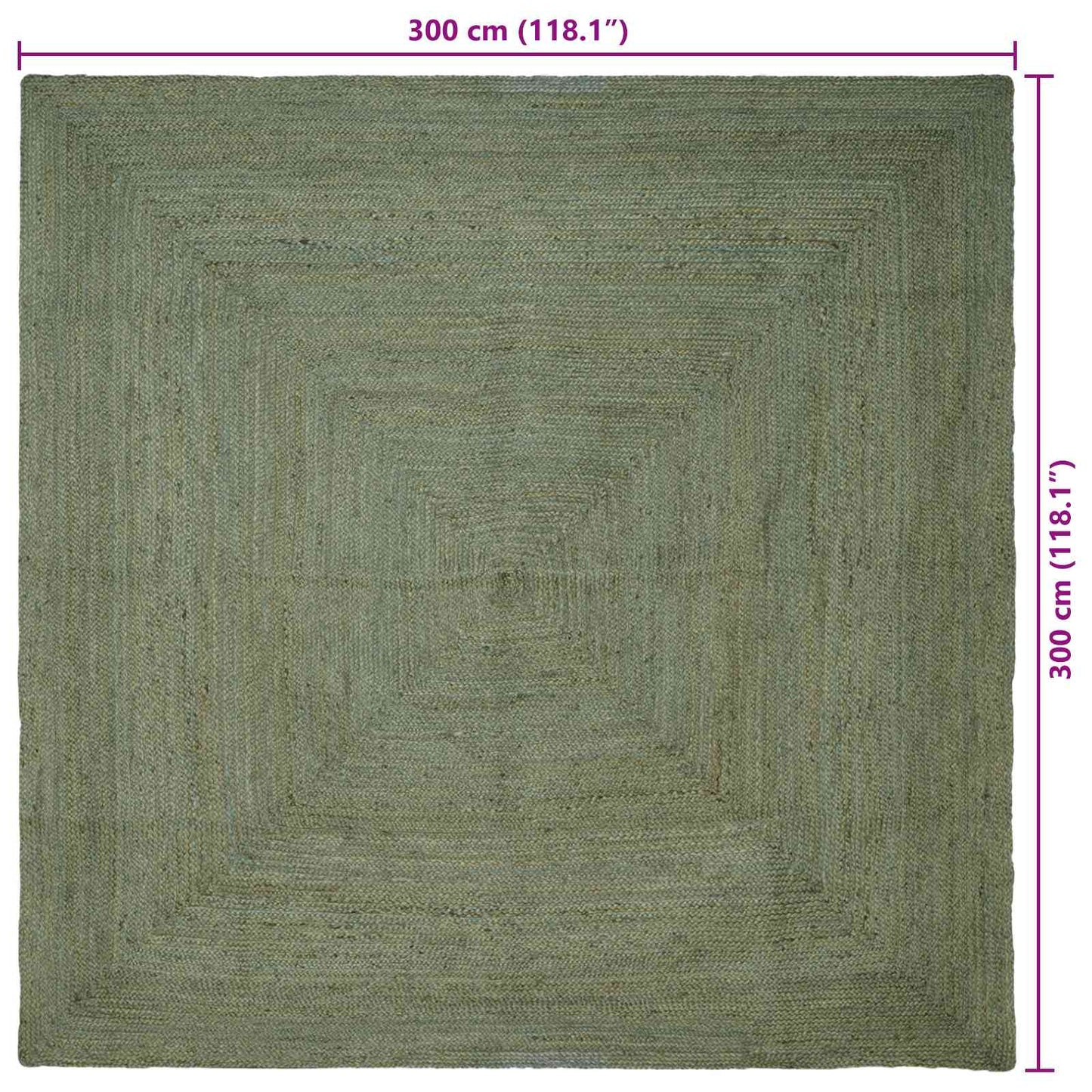 Område tæppe Olivengrøn 300 x 300 cm Jute