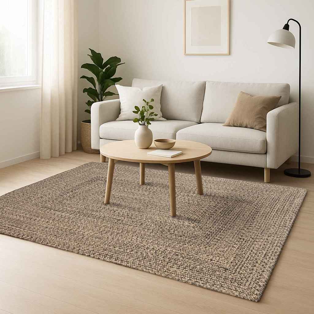 Område tæppe Naturfarvet og sort 240 x 240 cm Jute