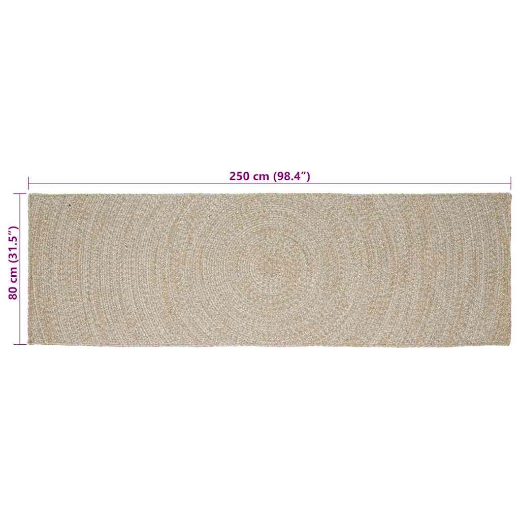 Område tæppe Natur og hvid 80 x 250 cm Jute