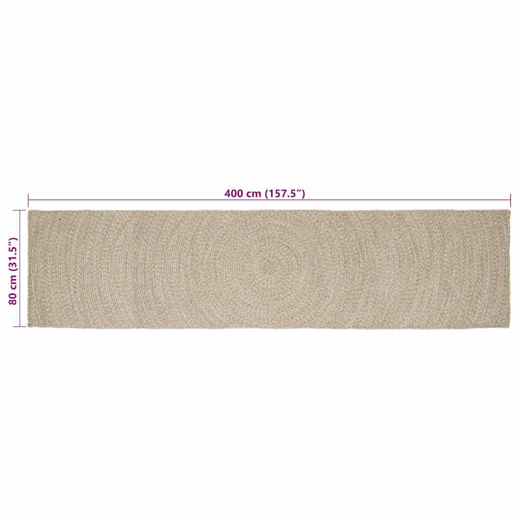 Område tæppe Natur og hvid 80 x 400 cm Jute