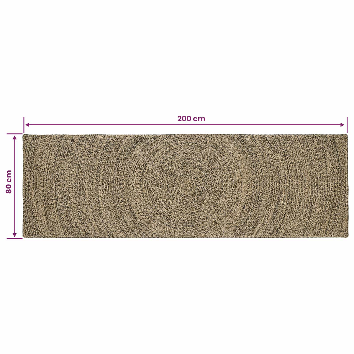 Område tæppe Naturfarvet og sort 80 x 200 cm Jute