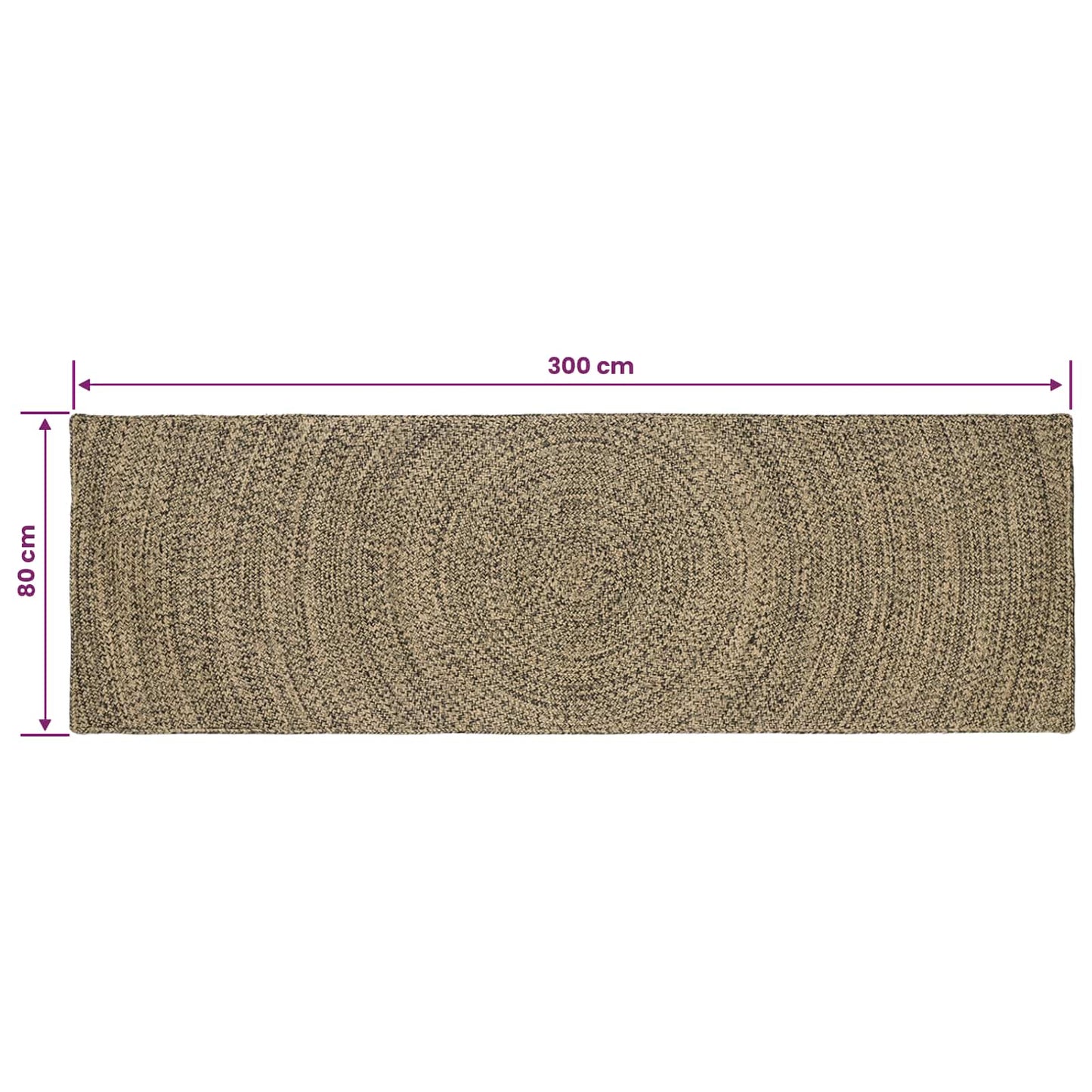 Område tæppe Naturfarvet og sort 80 x 300 cm Jute