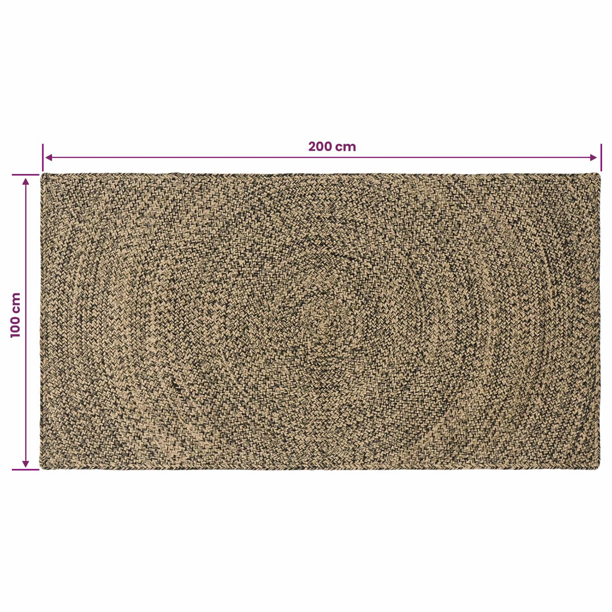Område tæppe Naturfarvet og sort 100 x 200 cm Jute